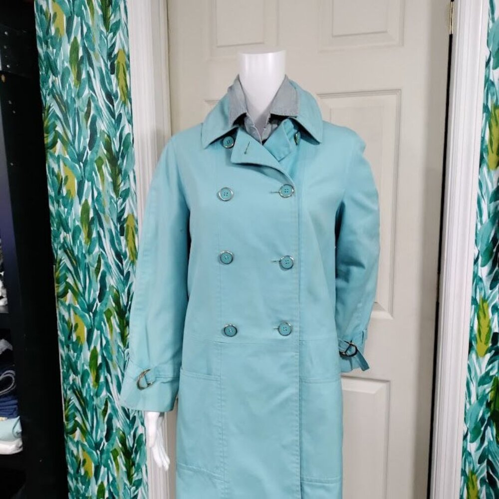 Long Sleeve Double Breasted Longline Trench Coat Light Blue Women's Size M - Picture 3 of 11